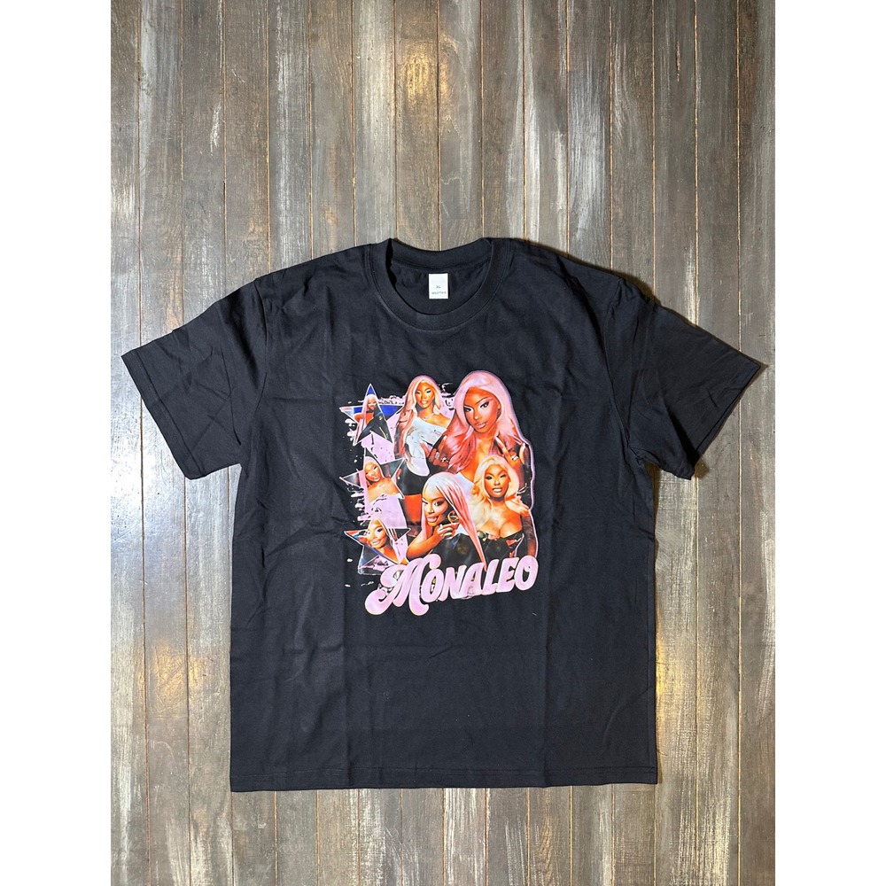 Monaleo Graphic T-Shirt Black Pink 90s Bootleg Style Rap Tee Womens XL